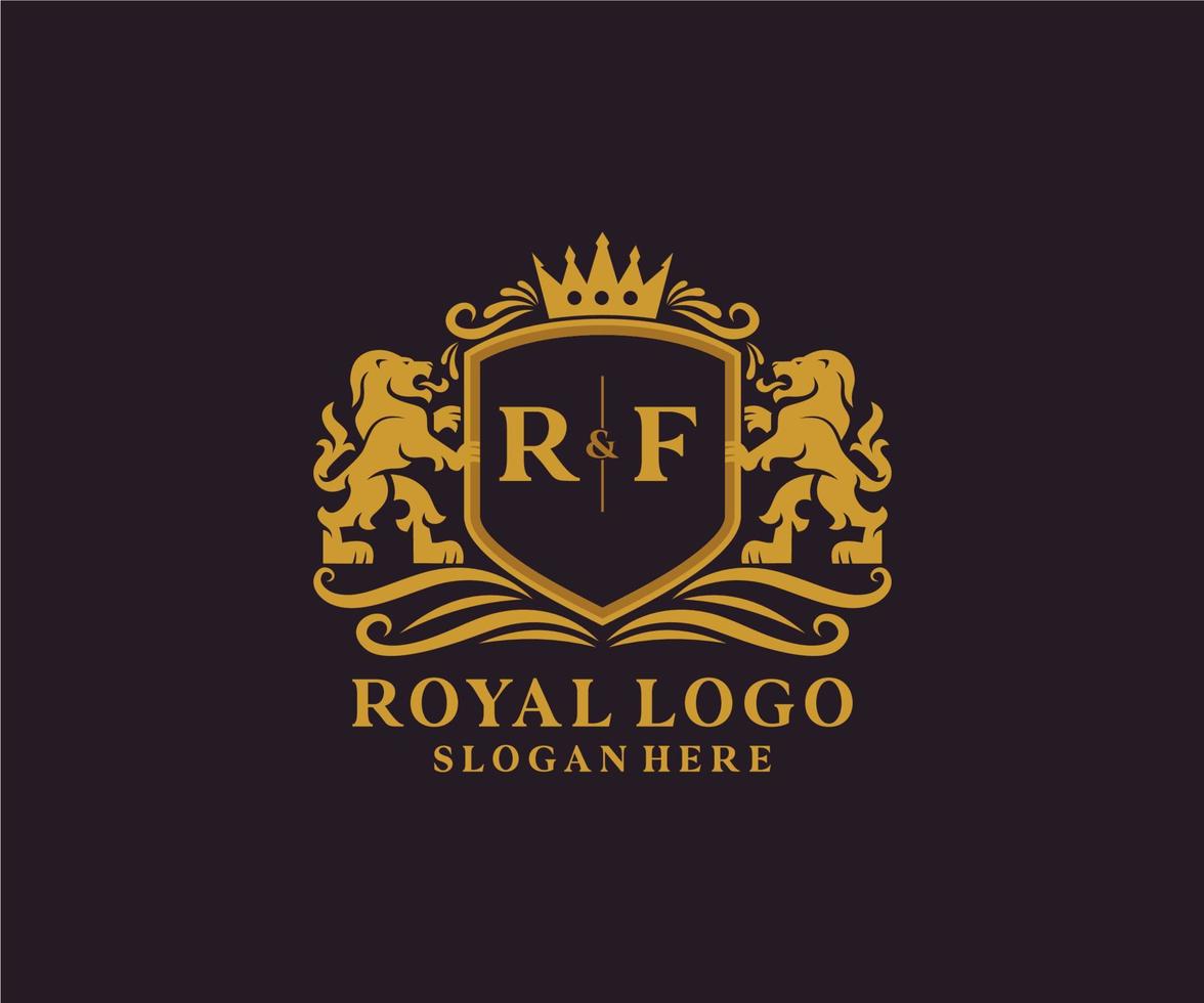 plantilla de logotipo de lujo real de león de letra rf inicial en arte vectorial para restaurante, realeza, boutique, cafetería, hotel, heráldica, joyería, moda y otras ilustraciones vectoriales. vector