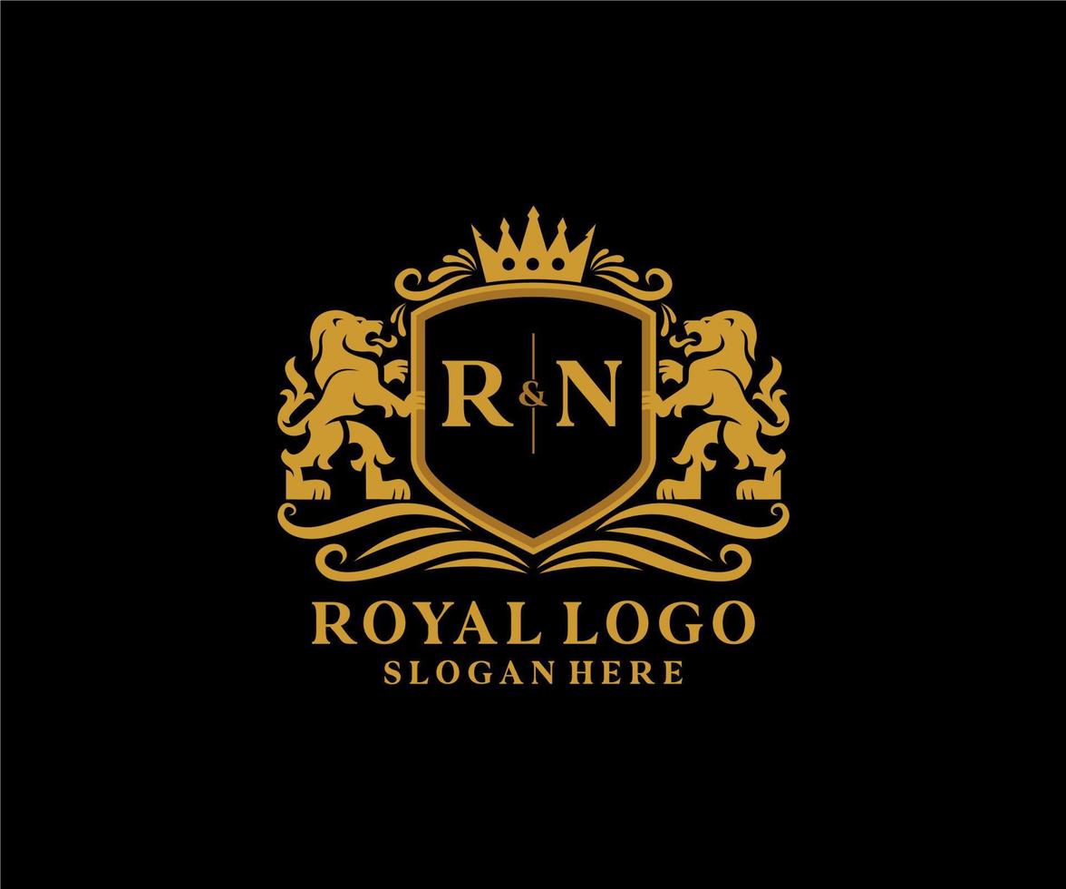 Initial RN Letter Lion Royal Luxury Logo template in vector art for Restaurant, Royalty, Boutique, Cafe, Hotel, Heraldic, Jewelry, Fashion and other vector illustration.