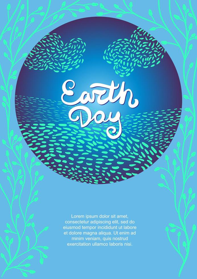 Earth Day poster with planet and branches illustration. World environment day. Ecology conservation. Ecosystem protection. vector