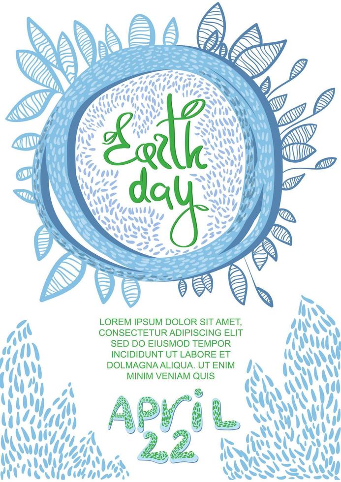 Earth Day poster. Vector illustration with blue wreath with leaves. World Environment day. Ecology conservation concept. CO2 problem.