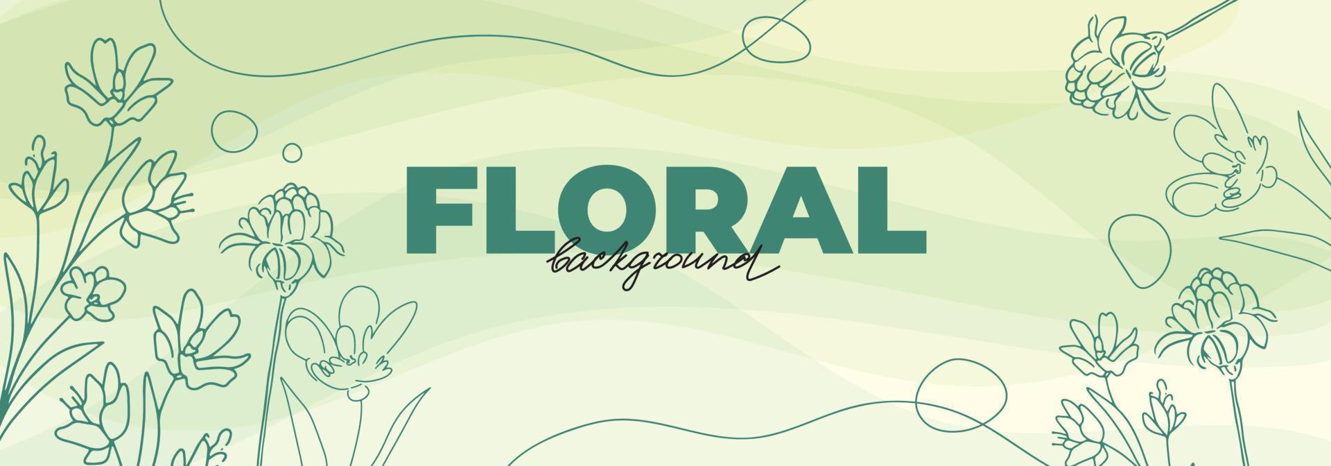 primavera bandera diseño con lineal floral elementos, acuarela estilo antecedentes. verde botánico modelo con línea gráficos, tulipanes, sucursales, jengibre flor vector