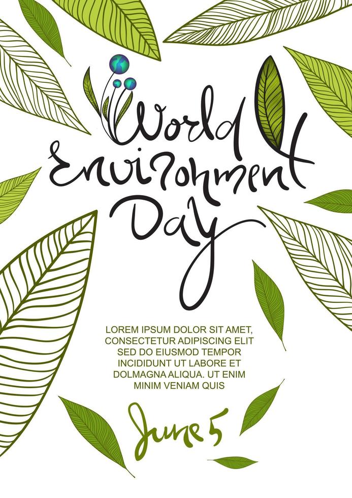 mundo ambiente día póster. vector ilustración con floral elementos, hojas en blanco antecedentes. ecología conservación.