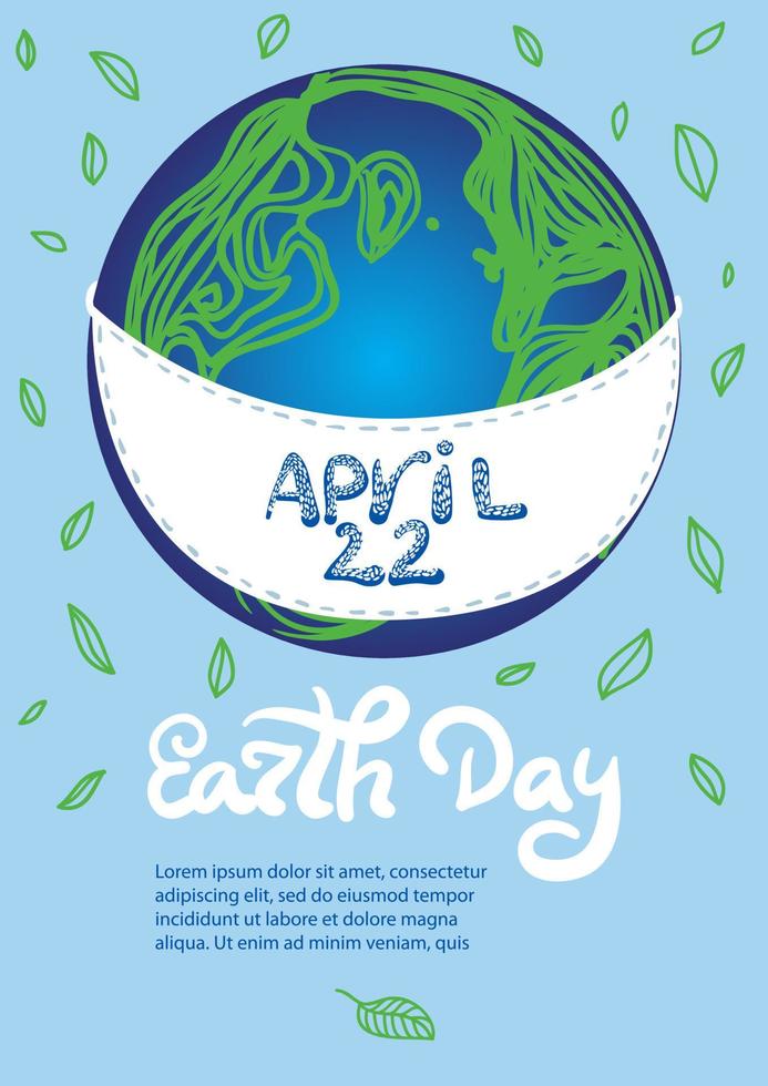 Earth Day poster. Earth in medical mask vector