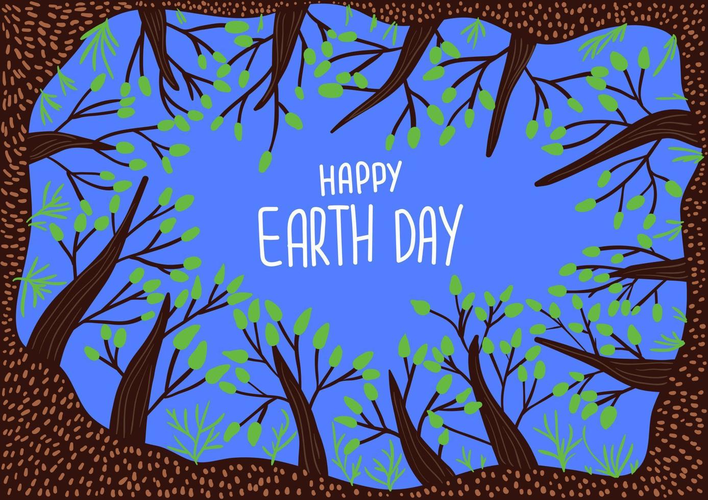 Happy Earth Day poster. Vector illustration with trees and leaves. Circle of trees