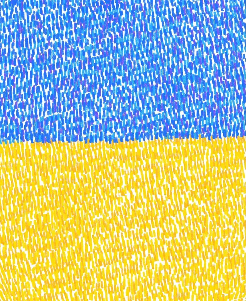 Ukrainian flag in Van Gogh style painting. Pencil graphic. Yellow meadow, blue sky vector