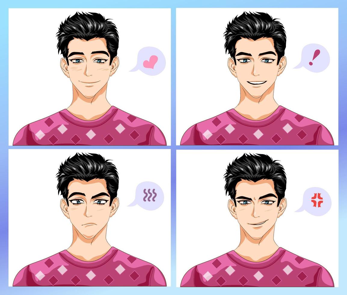 diferente emociones de un joven hombre. vector