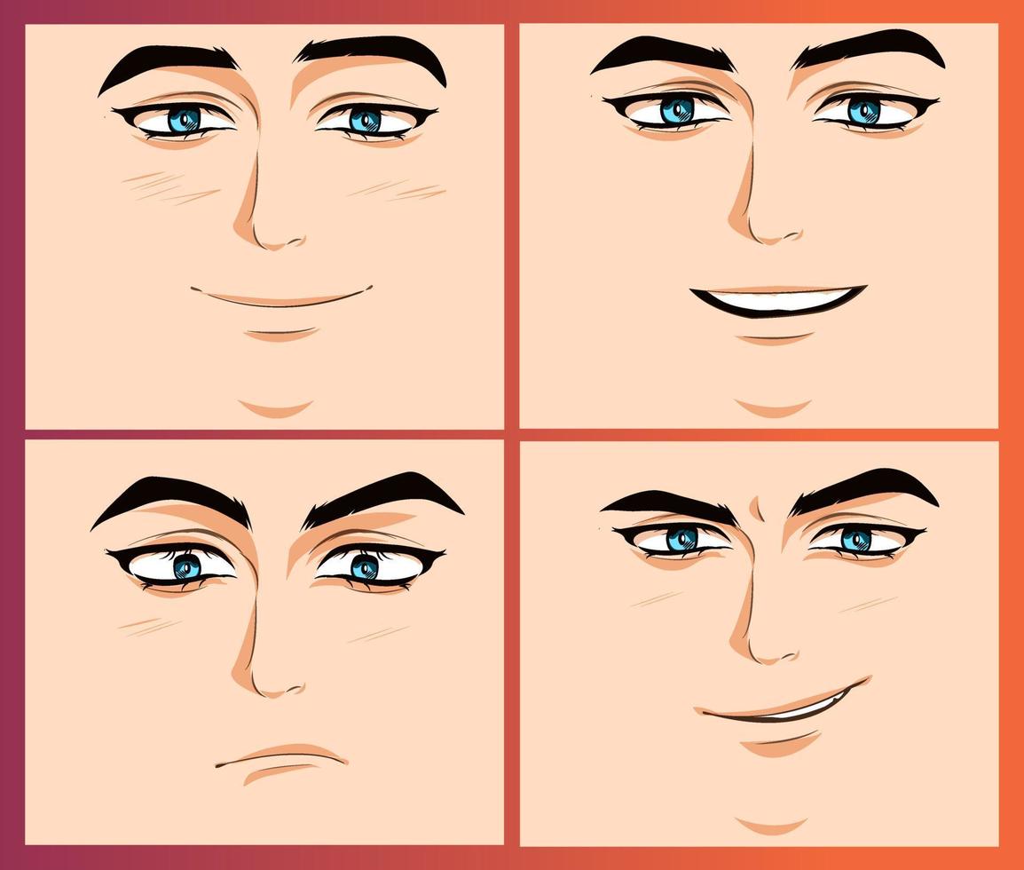 Set of facial emotions of a man. vector