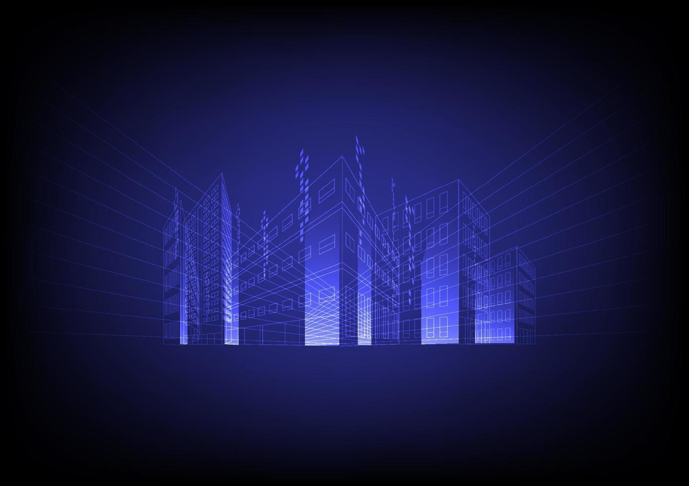 Illustration perspective buildings on dark blue background. vector