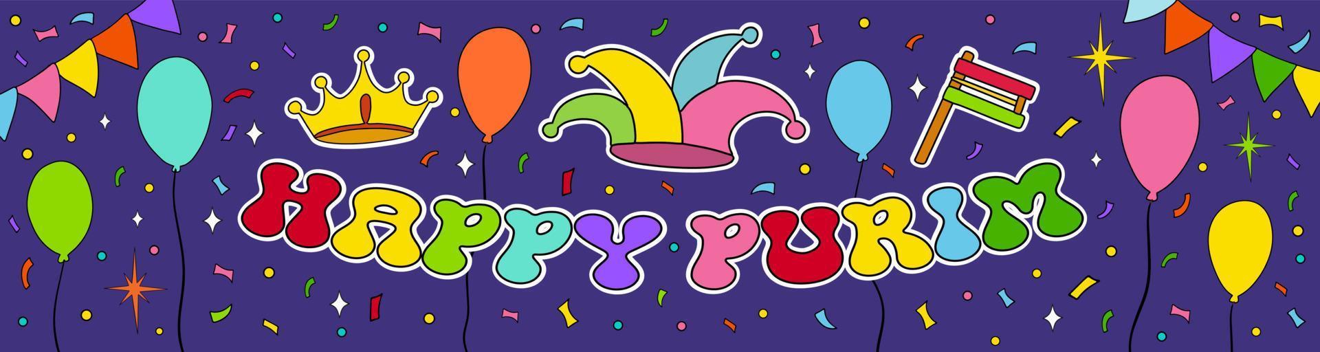 Happy Purim wish, congratulations. Jewish holiday vector