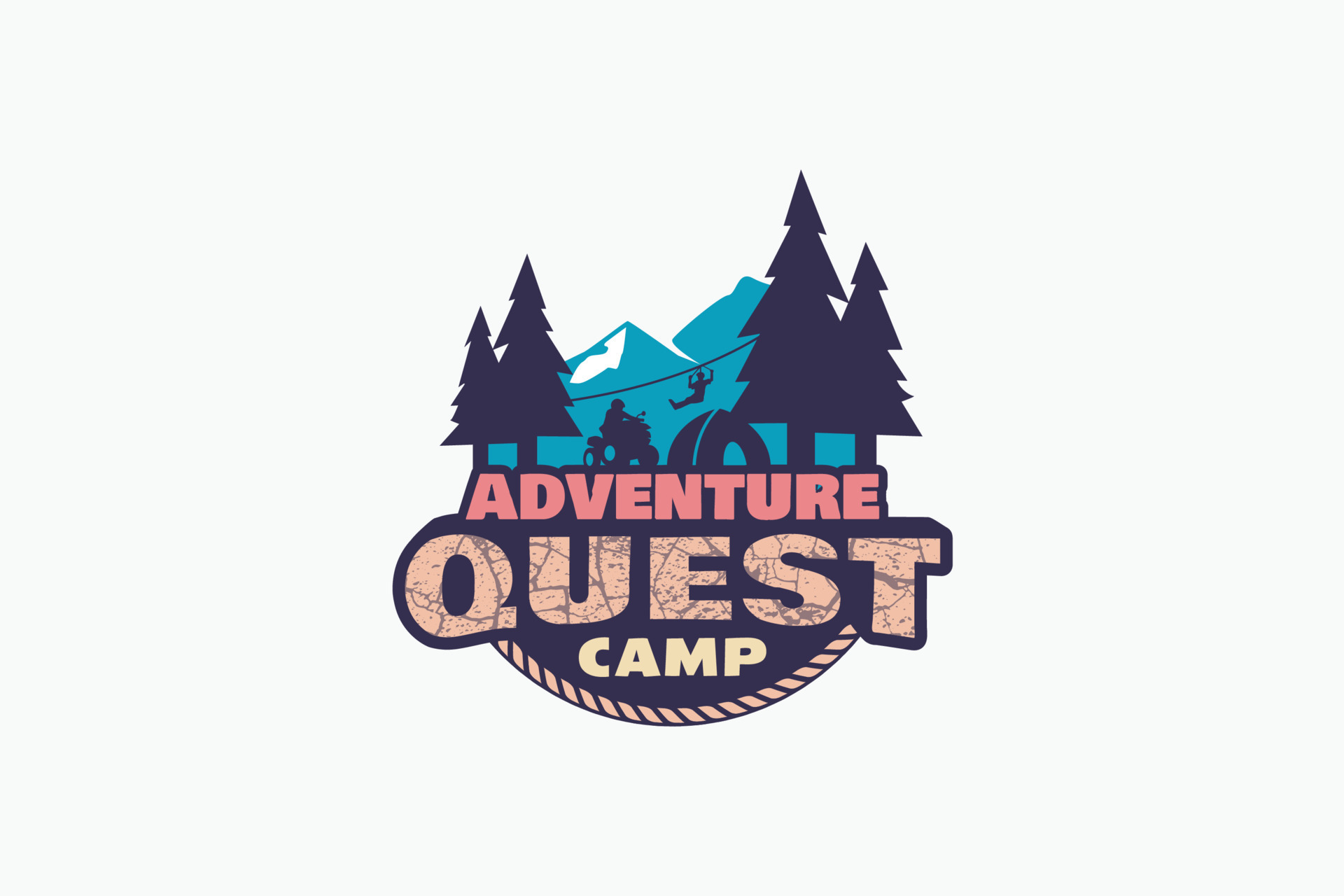 adveadventure quest logo with a combination of adventure quest camp  lettering and outdoor activities including atv riding and flying fox  20459454 Vector Art at Vecteezy