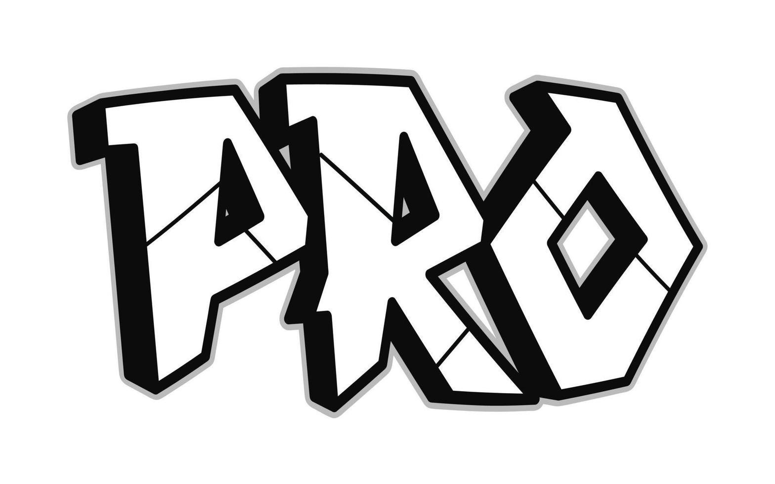 PRO word trippy psychedelic graffiti style letters.Vector hand drawn doodle cartoon logo PRO illustration. Funny cool trippy letters, fashion, graffiti style print for t-shirt, poster concept vector