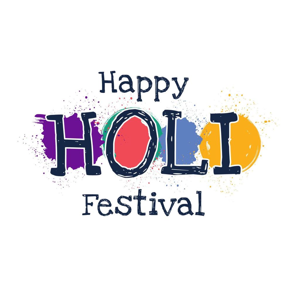 Happy Holi Festival Lettering with colors splash vector