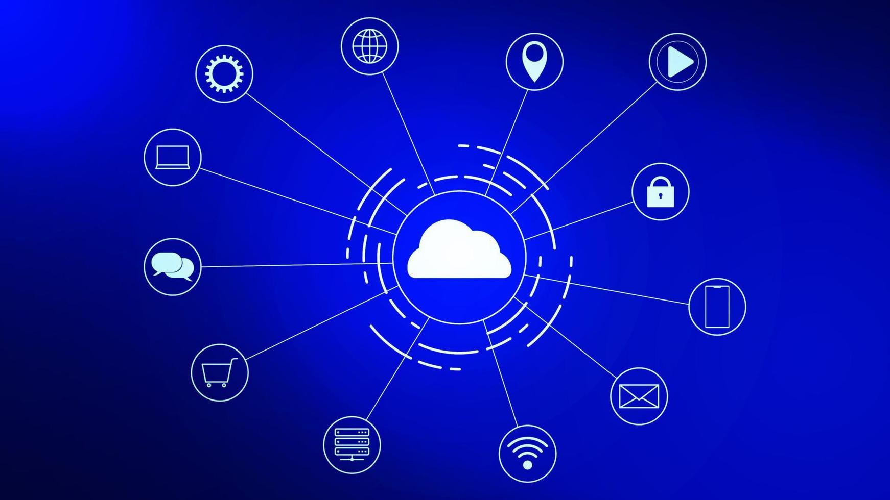 Abstract cloud computing technology concept. Internet data storage. Database server. Cyber technology background. Vector illustration.