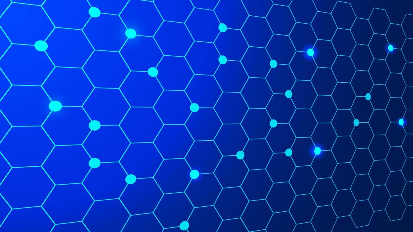 Abstract hexagonal technology concept background with glowing particle effect. Vector illustration.