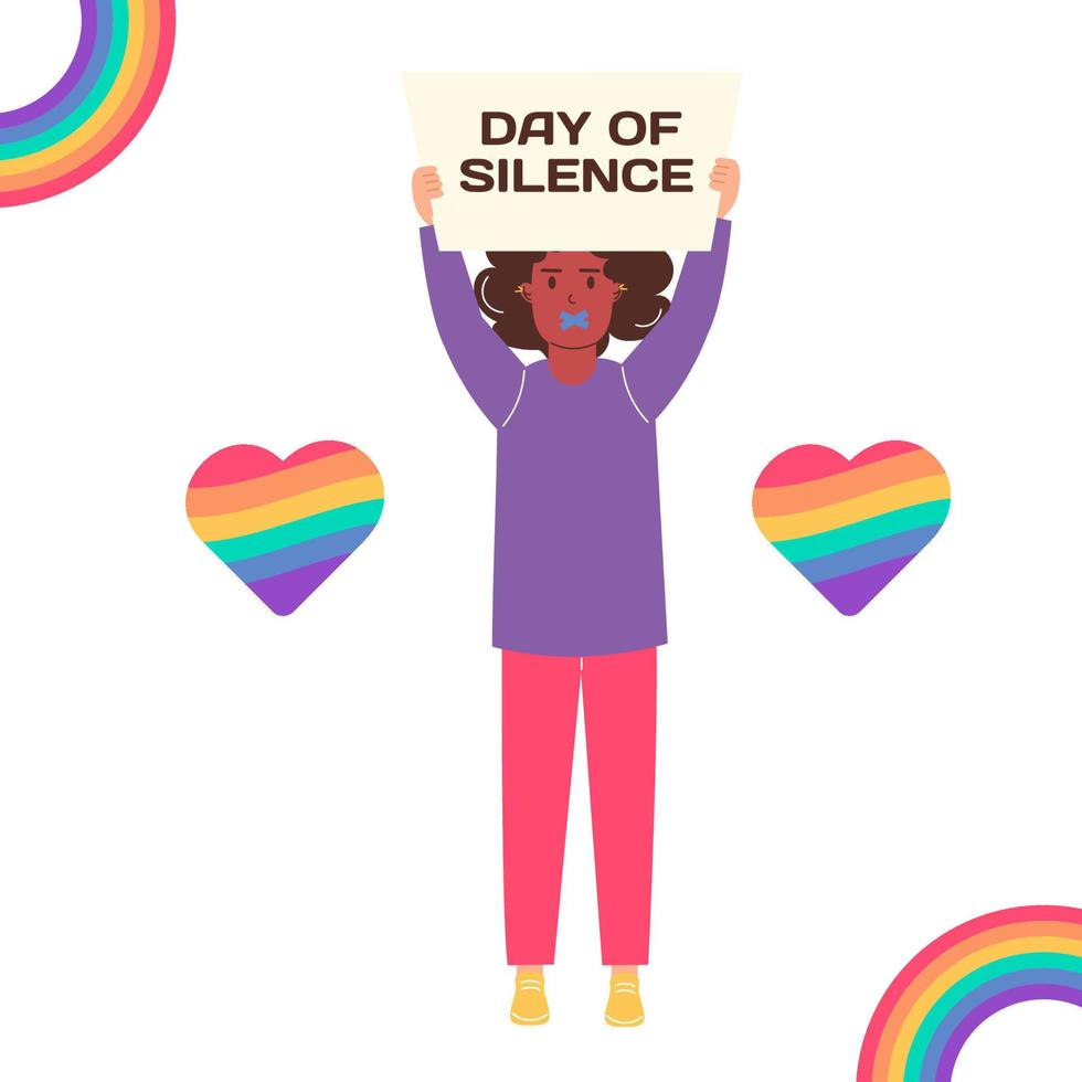 LGBT Day of Silence. An African American man holds a banner with the inscription Day of Silence vector