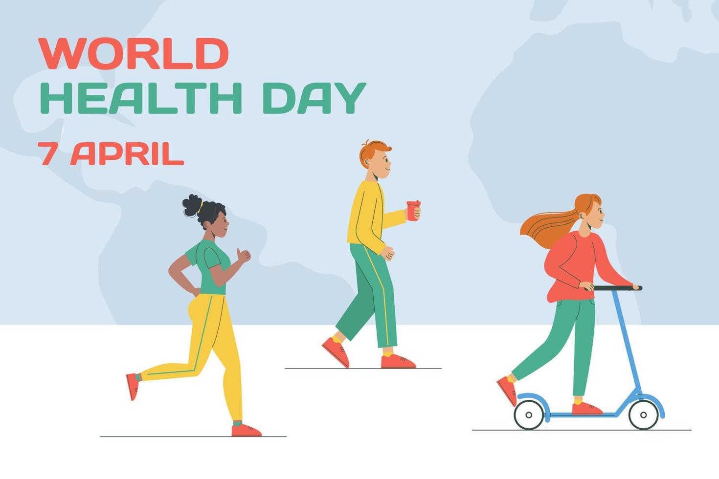 World health day background. People go in for sports, ride a bike vector