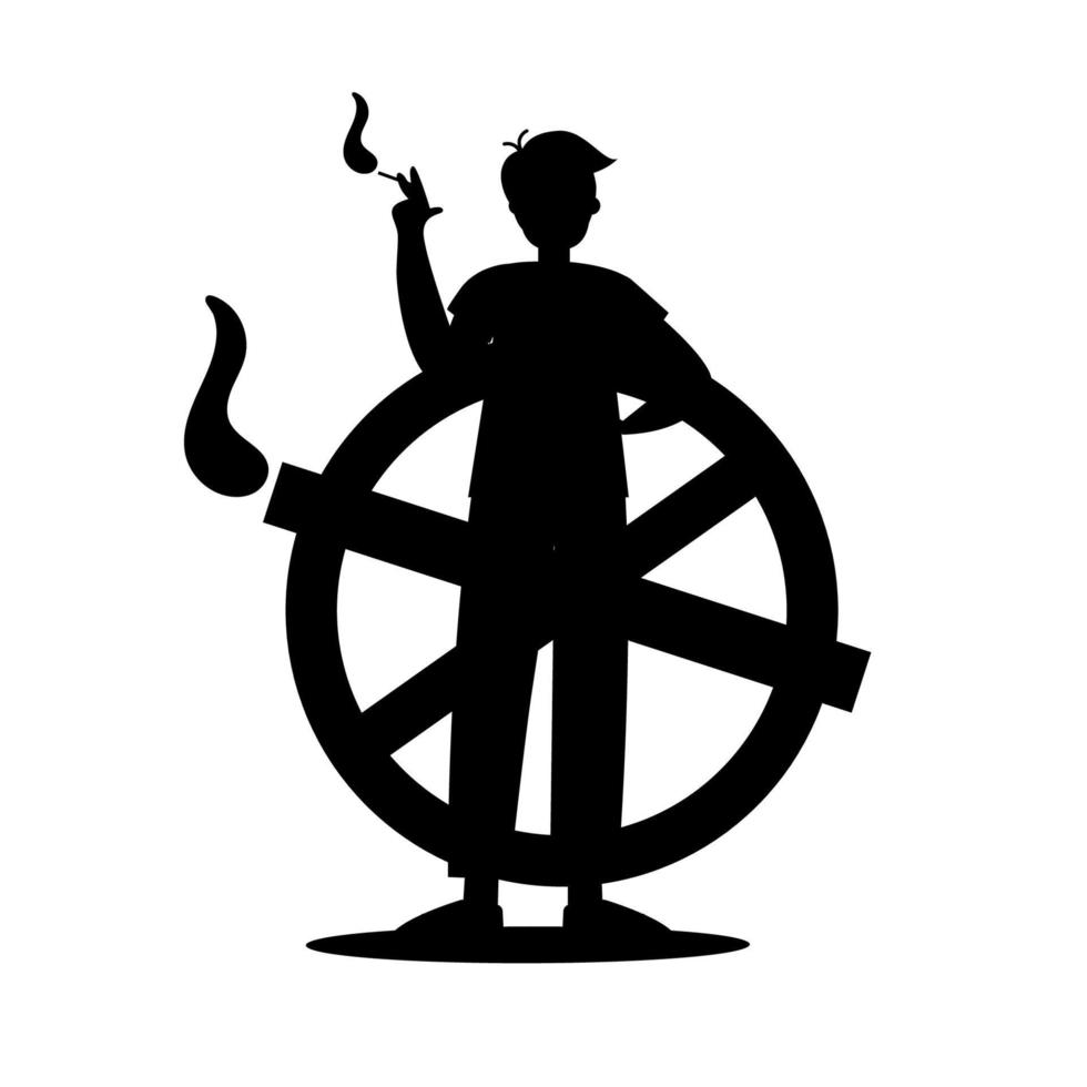 A hand-drawn silhouette illustration for World No Tobacco Day. A man smokes vector