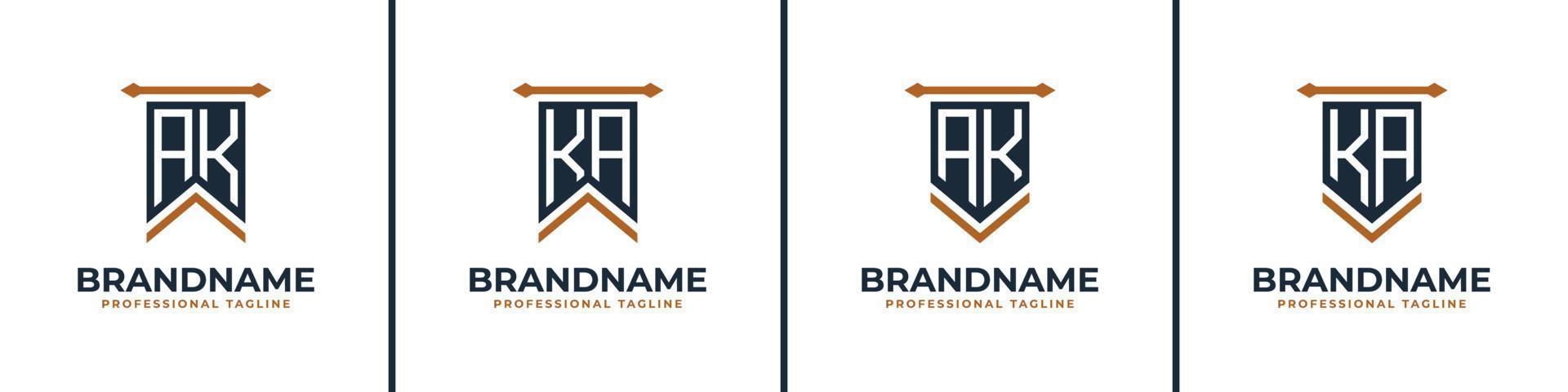 Letter AK and KA Pennant Flag Logo Set, Represent Victory. Suitable for any business with AK or KA initials. vector