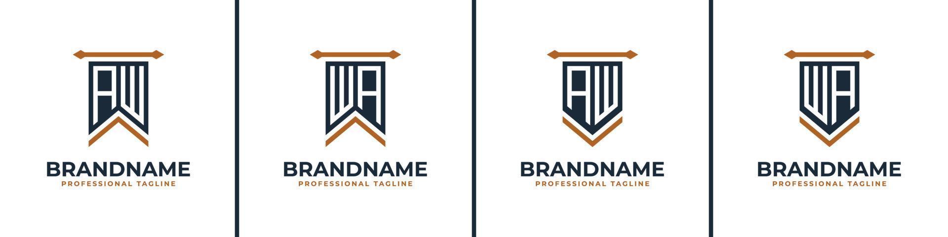 Letter AW and WA Pennant Flag Logo Set, Represent Victory. Suitable for any business with AW or WA initials. vector