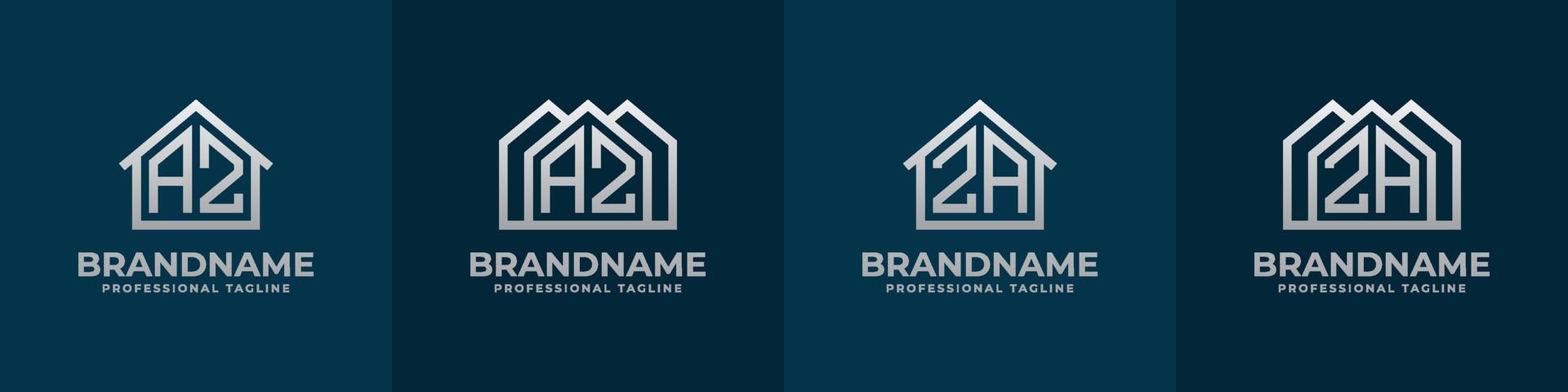 Letter AZ and ZA Home Logo Set. Suitable for any business related to house, real estate, construction, interior with AZ or ZA initials. vector