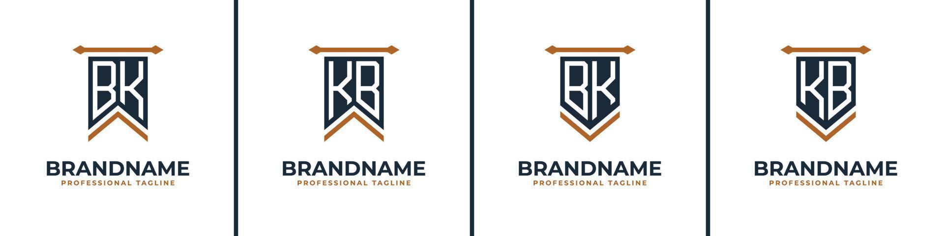 Letter BK and KB Pennant Flag Logo Set, Represent Victory. Suitable for any business with BK or KB initials. vector
