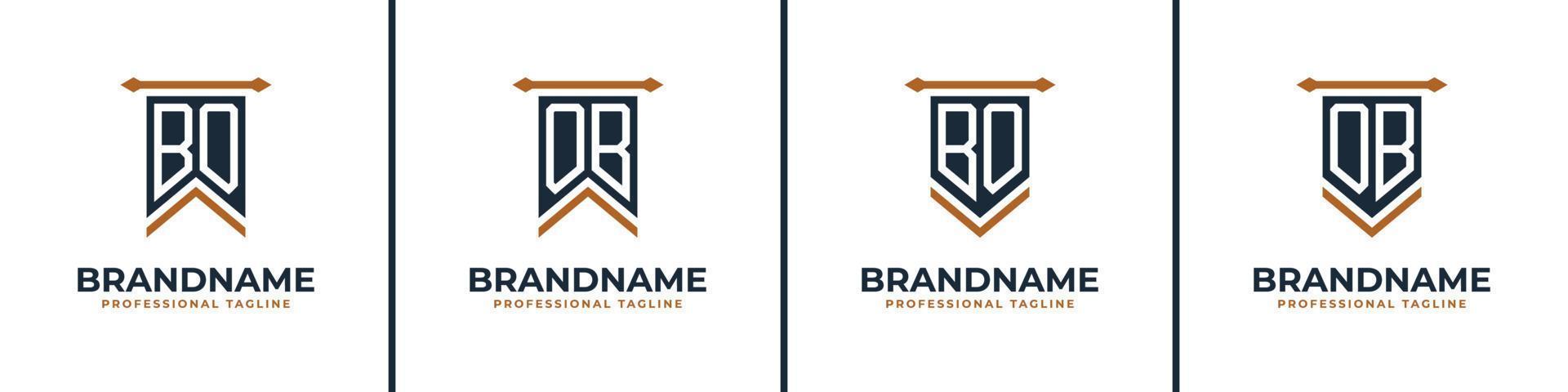 Letter BO and OB Pennant Flag Logo Set, Represent Victory. Suitable for any business with BO or OB initials. vector