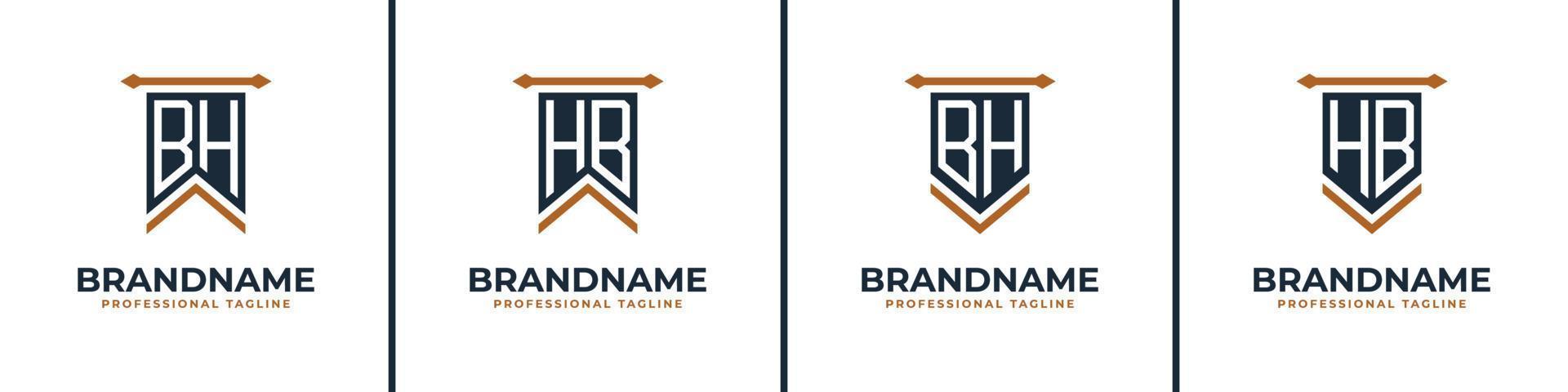 Letter BH and HB Pennant Flag Logo Set, Represent Victory. Suitable for any business with BH or HB initials. vector
