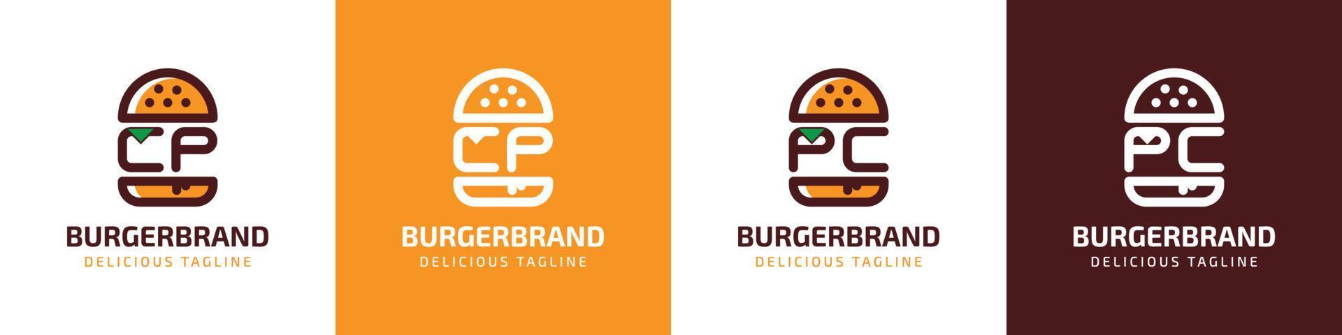 letra cp y ordenador personal hamburguesa logo, adecuado para ninguna negocio relacionado a hamburguesa con cp o ordenador personal iniciales. vector