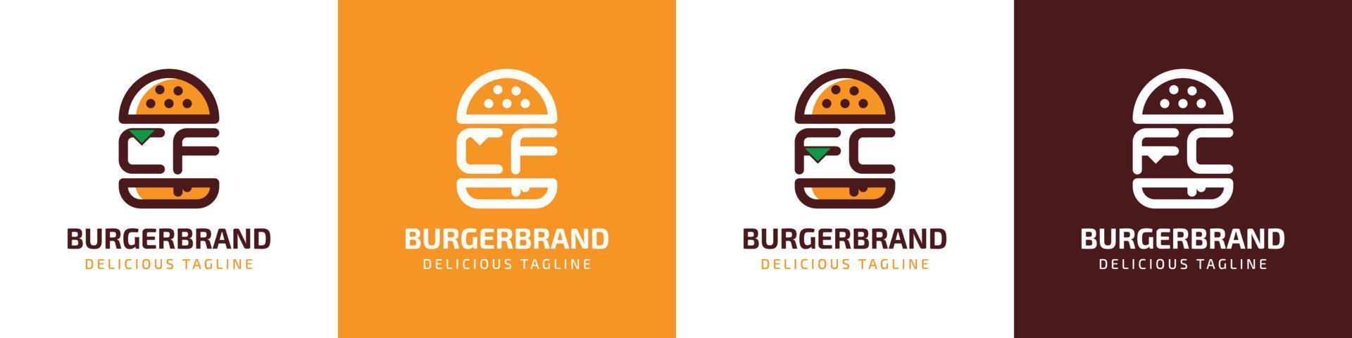 Letter CF and FC Burger Logo, suitable for any business related to burger with CF or FC initials. vector