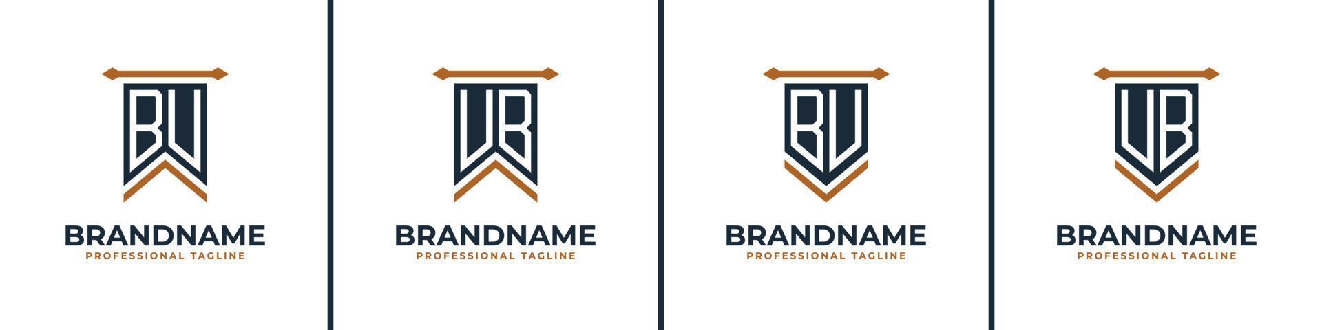 Letter BU and UB Pennant Flag Logo Set, Represent Victory. Suitable for any business with BU or UB initials. vector