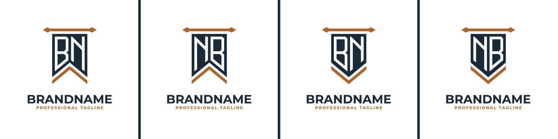 Letter BN and NB Pennant Flag Logo Set, Represent Victory. Suitable for any business with BN or NB initials. vector