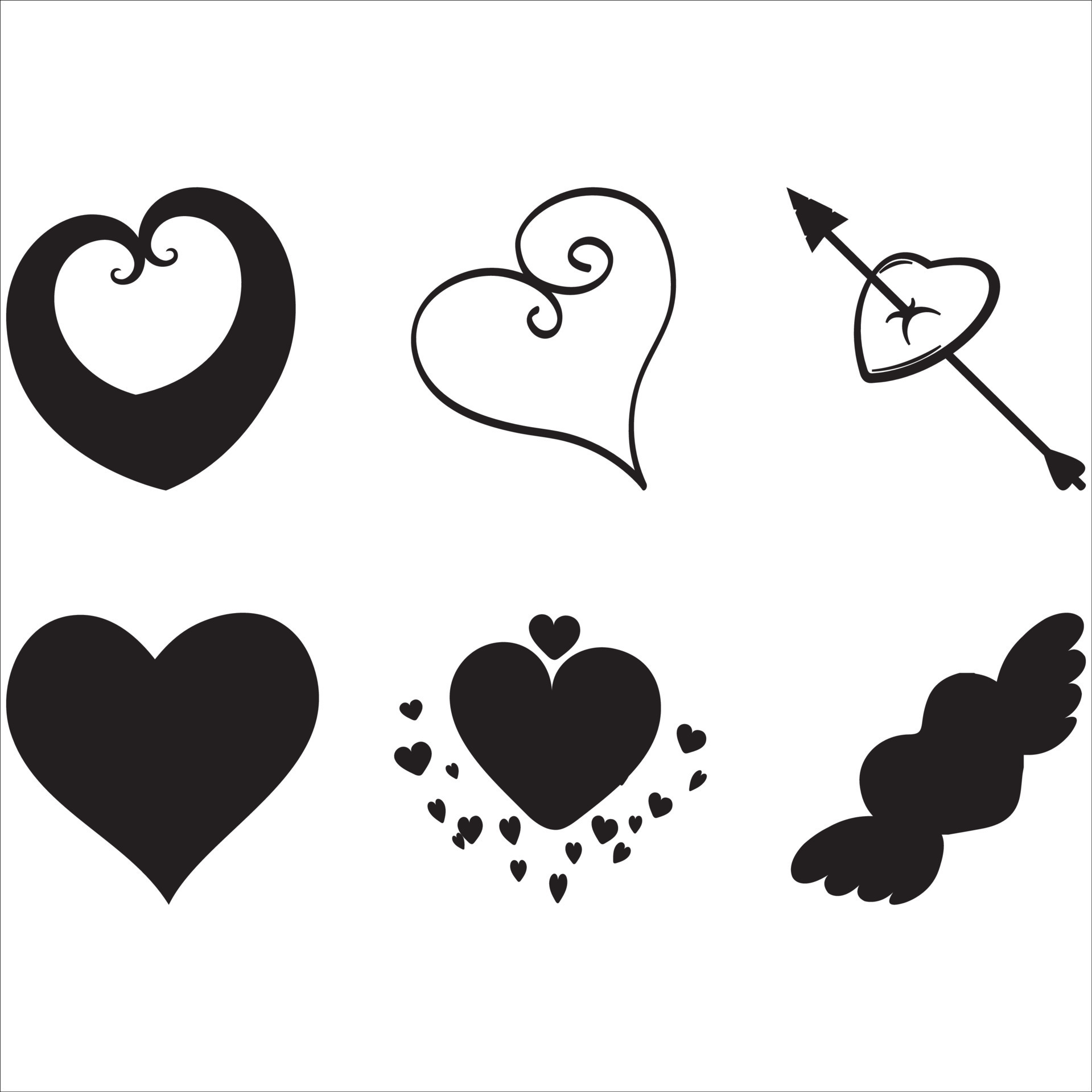 Love Heart Set Vector Silhouette Valentines Day Love Silhouette White