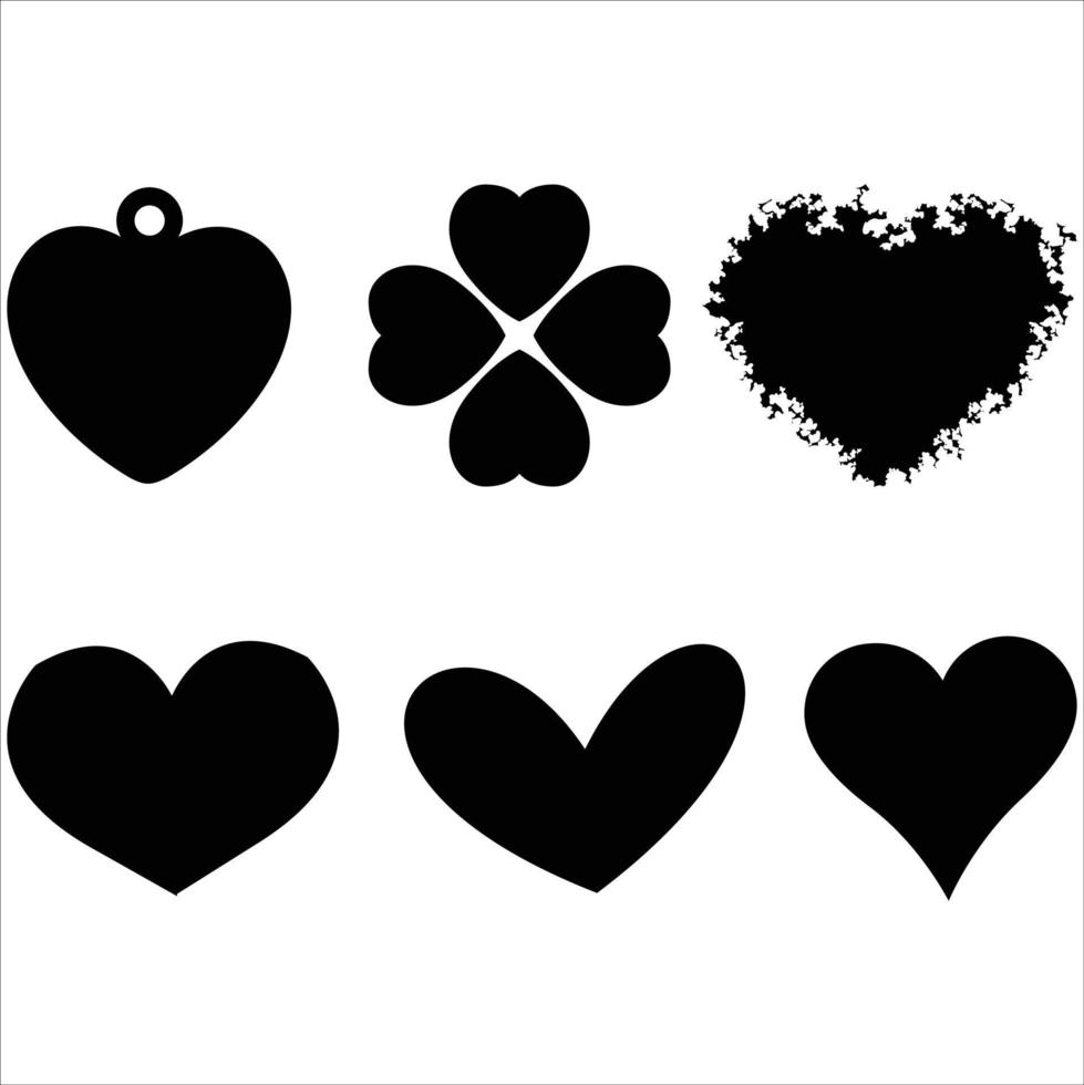Heart Set Vector Silhouette Valentines Day Love Silhouette White  Background Hearts Vector