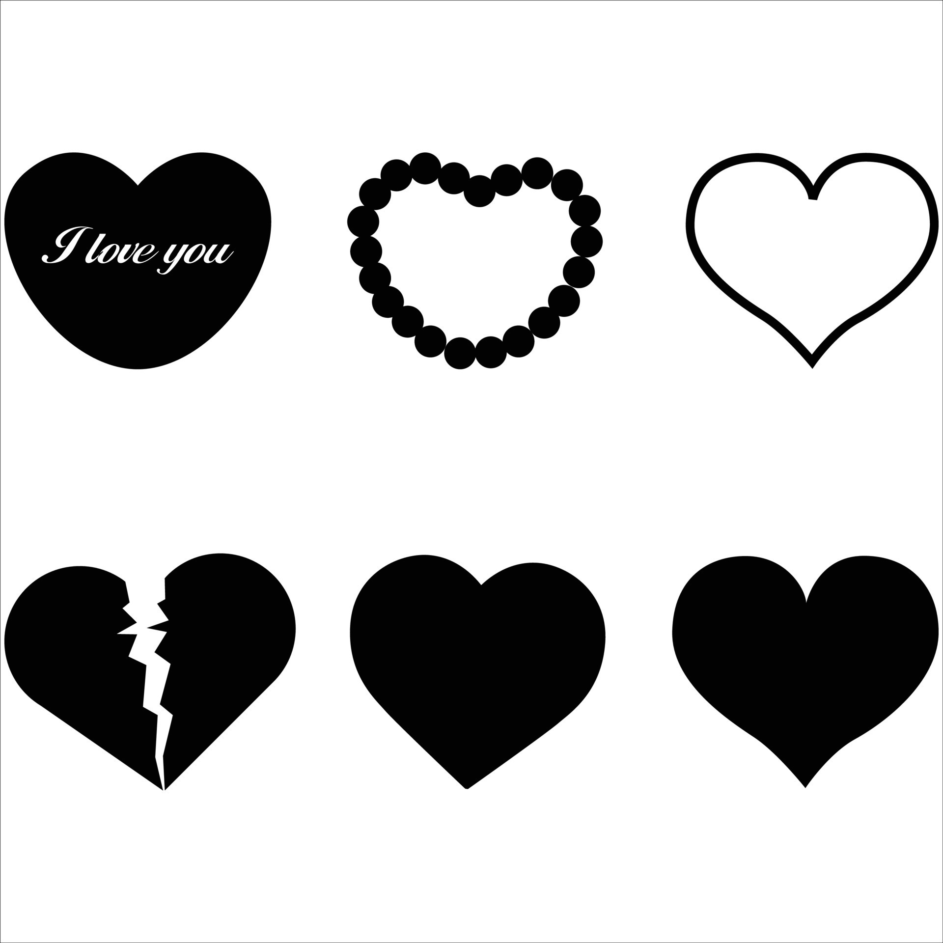 Heart Set Vector Silhouette Valentines Day Love Silhouette White