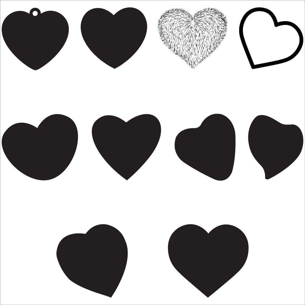Heart Set Vector Silhouette Valentines Day Love Silhouette White  Background Hearts Vector