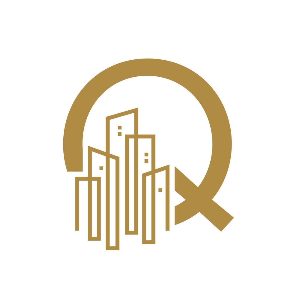 inicial q oro ciudad logo vector