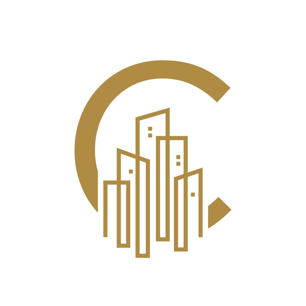 inicial C oro ciudad logo vector