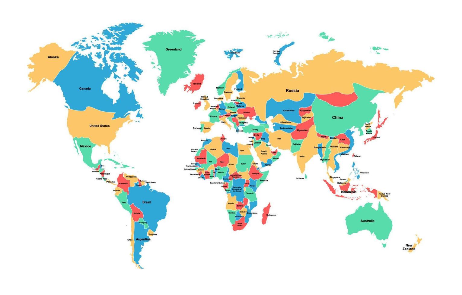 mundo mapa con el país nombres vector