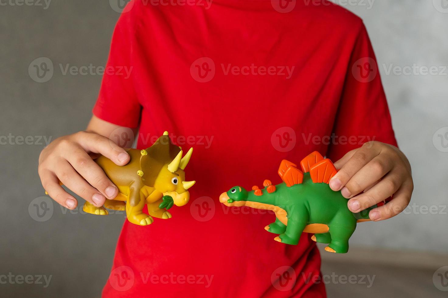 A child plays with animal figures photo