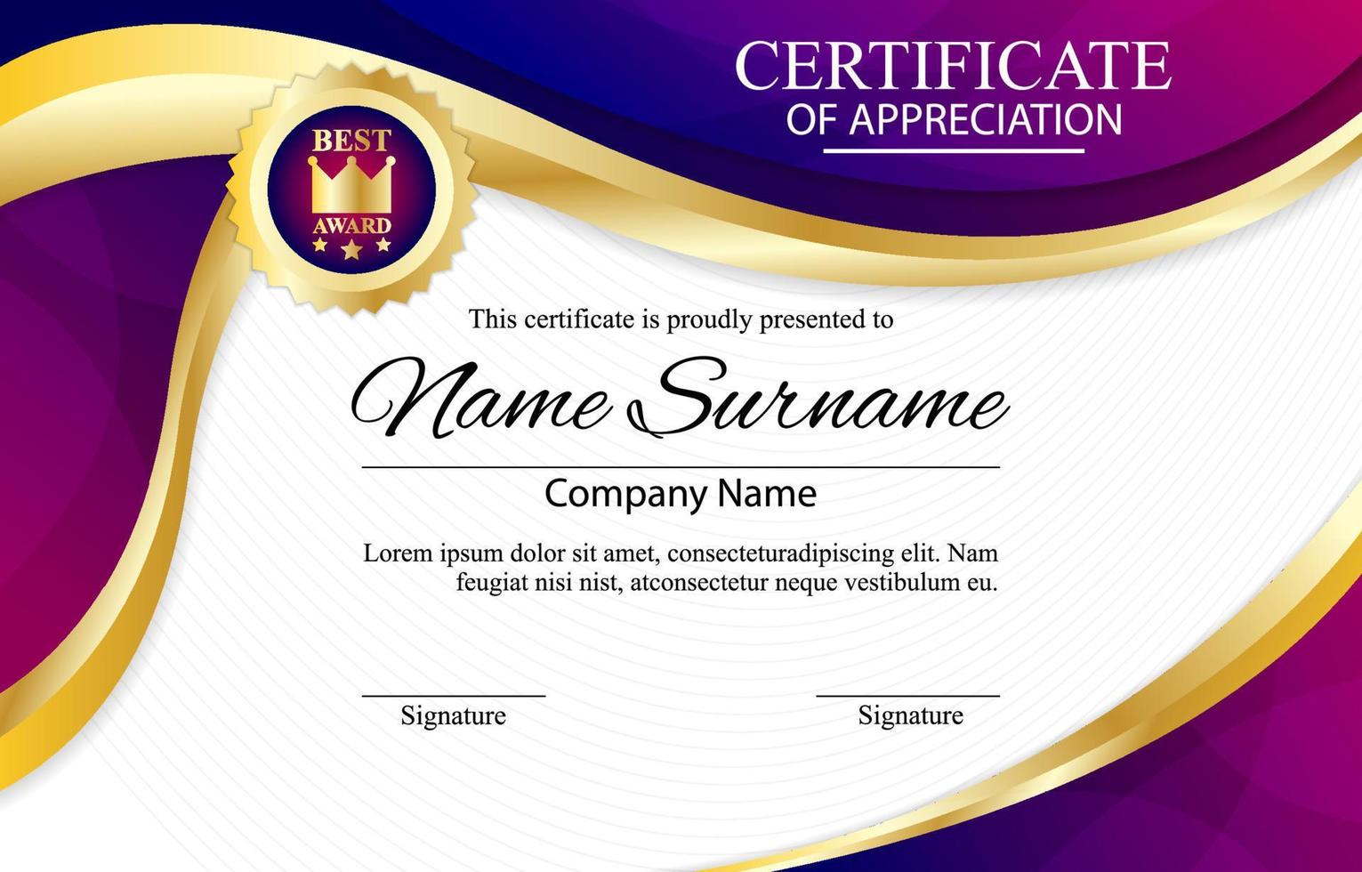Certificate Of Appreciation Template For Business Company vector