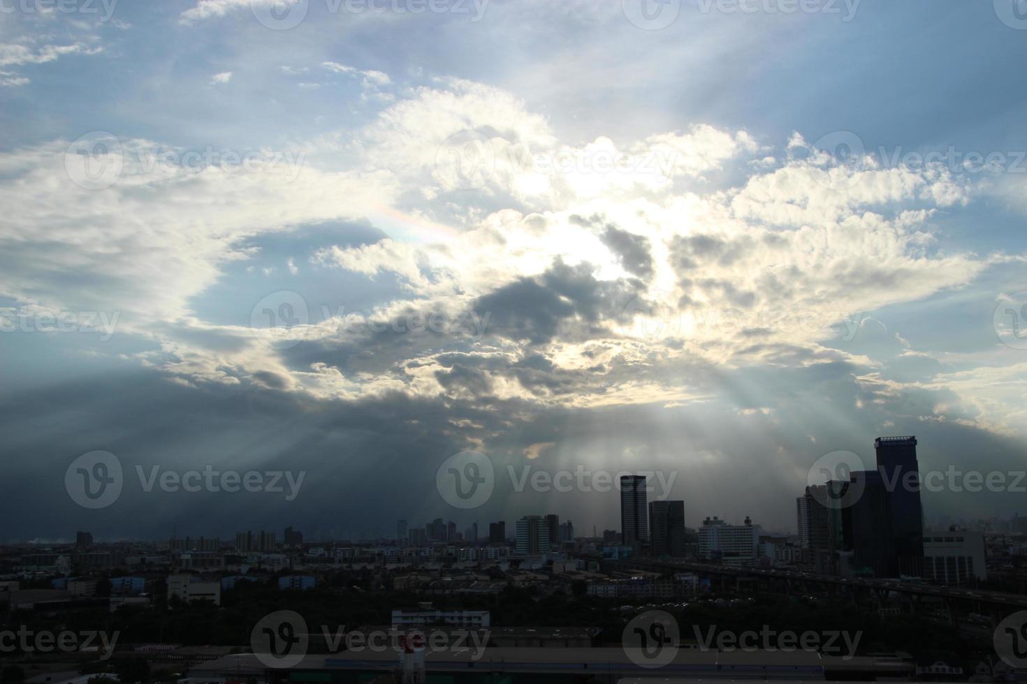 dark blue cloud with white light sunset sky background and city light midnight evening time photo