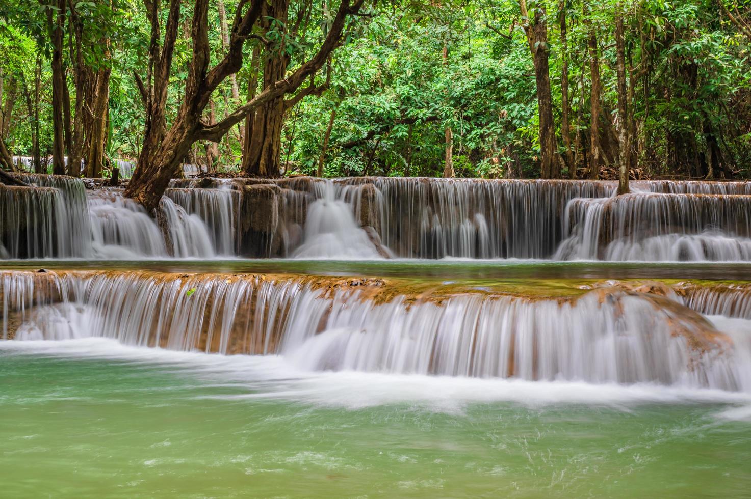 Landscape of Huai mae khamin waterfall Srinakarin national park at Kanchanaburi thailand.Huai mae khamin waterfall Second floor Man Kamin photo