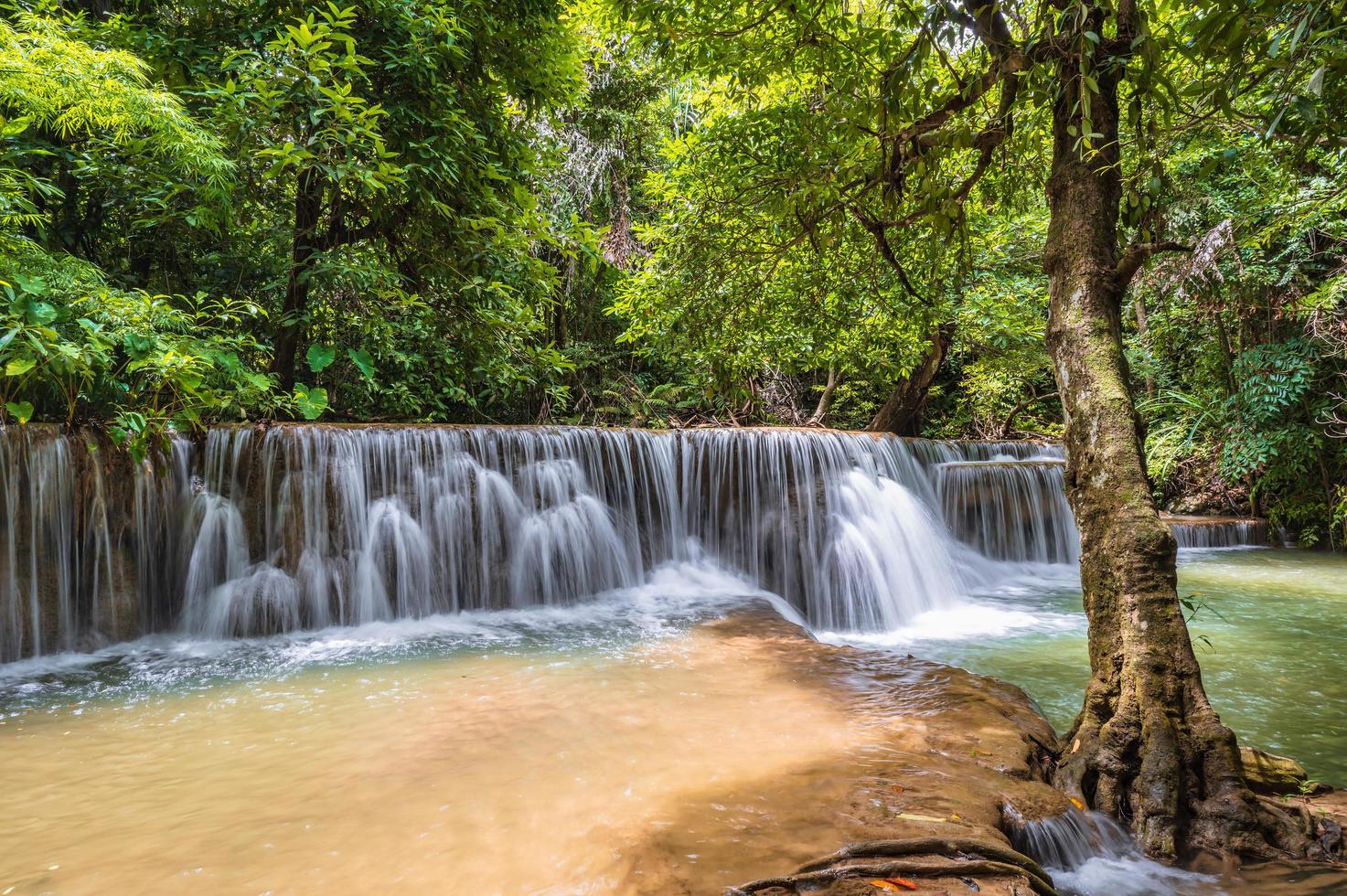 Landscape Waterfall of Huai mae khamin waterfall Srinakarin national park at Kanchanaburi thailand. photo