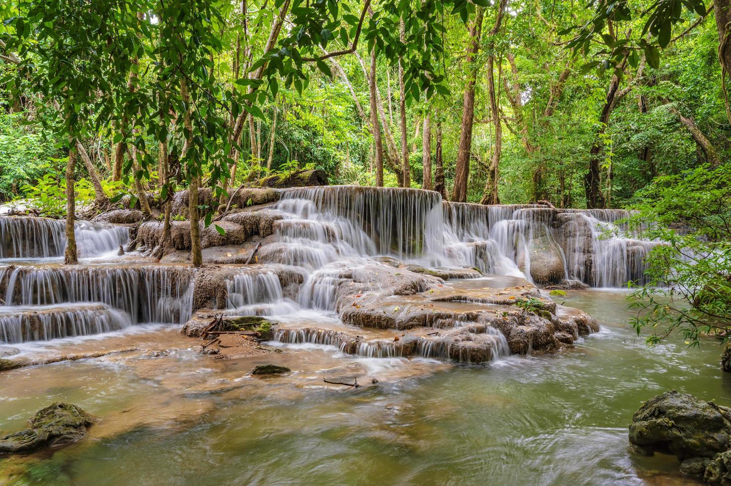 Landscape of Huai mae khamin waterfall Srinakarin national park at Kanchanaburi thailand.Huai mae khamin waterfall sixth floor Dong Phi Sue photo