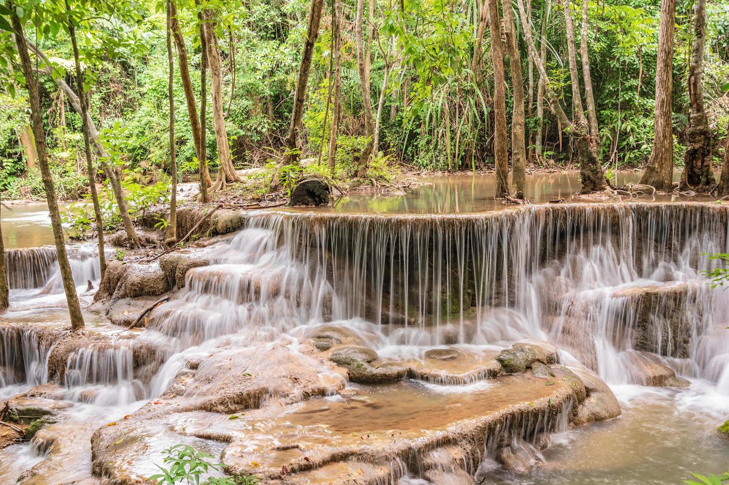 Landscape of Huai mae khamin waterfall Srinakarin national park at Kanchanaburi thailand.Huai mae khamin waterfall sixth floor Dong Phi Sue photo