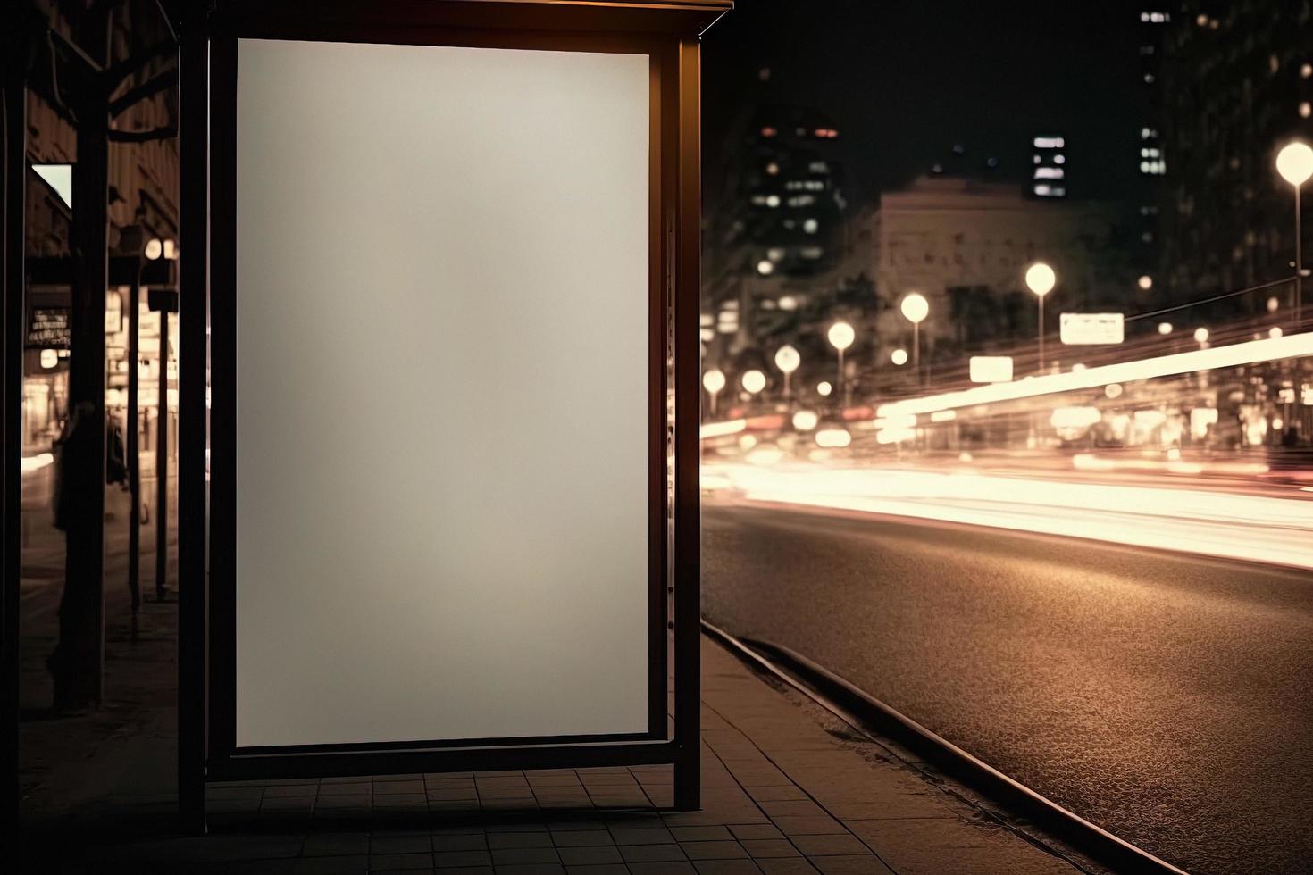 Empty advertising billboard urban mockup at night city photo