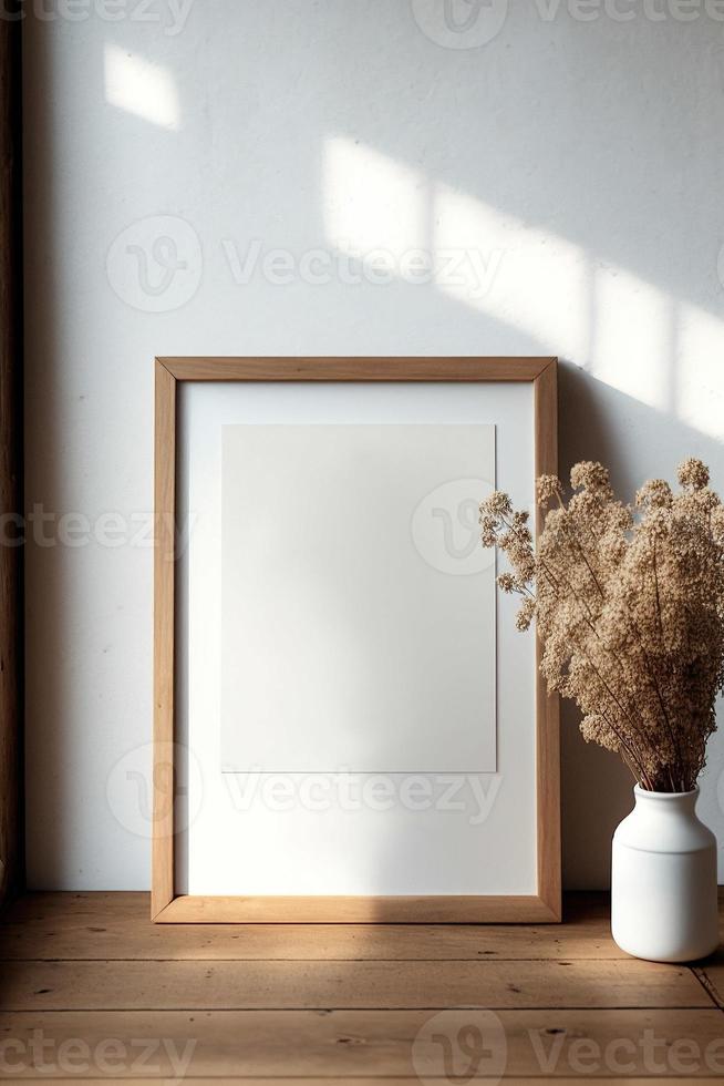 Mockup of black vertical frame in home interior photo