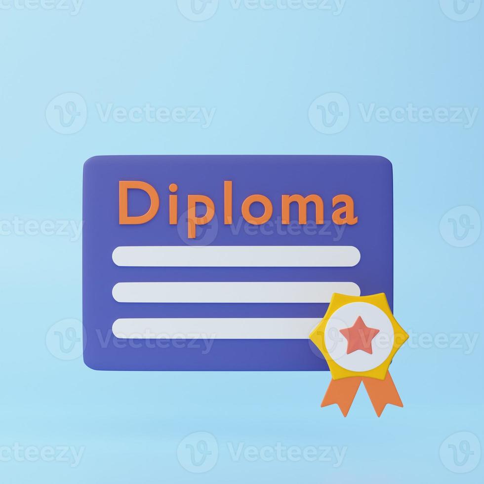 certificado icono. logro, otorgar, conceder, diploma conceptos. 3d representación ilustración. foto