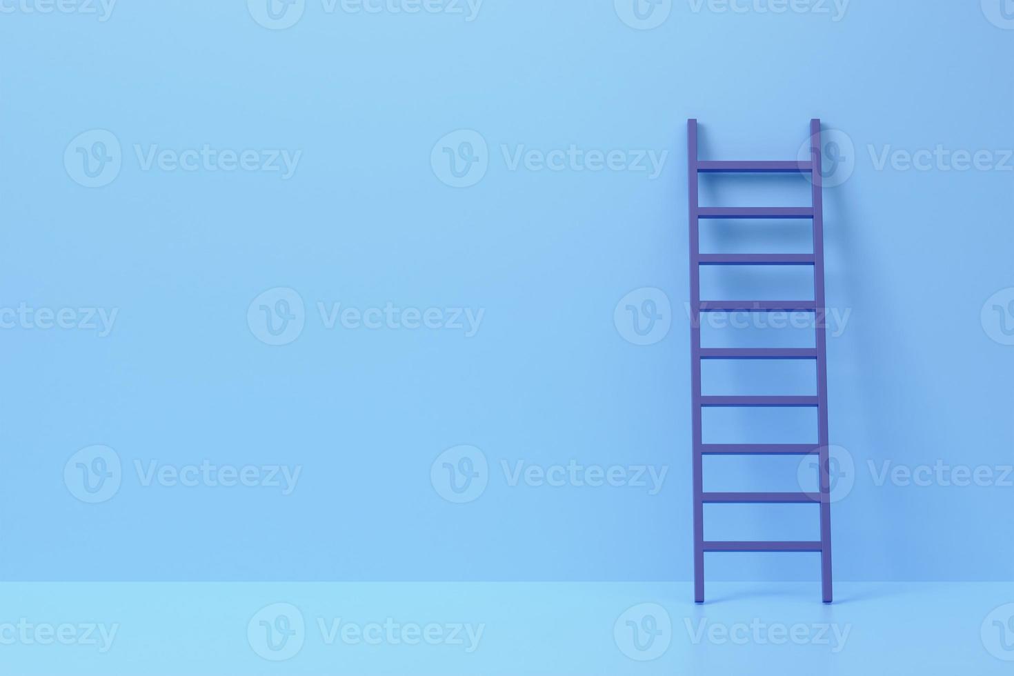 The idea of a minimal concept of a blue ladder against a bluish background. 3D rendering. photo