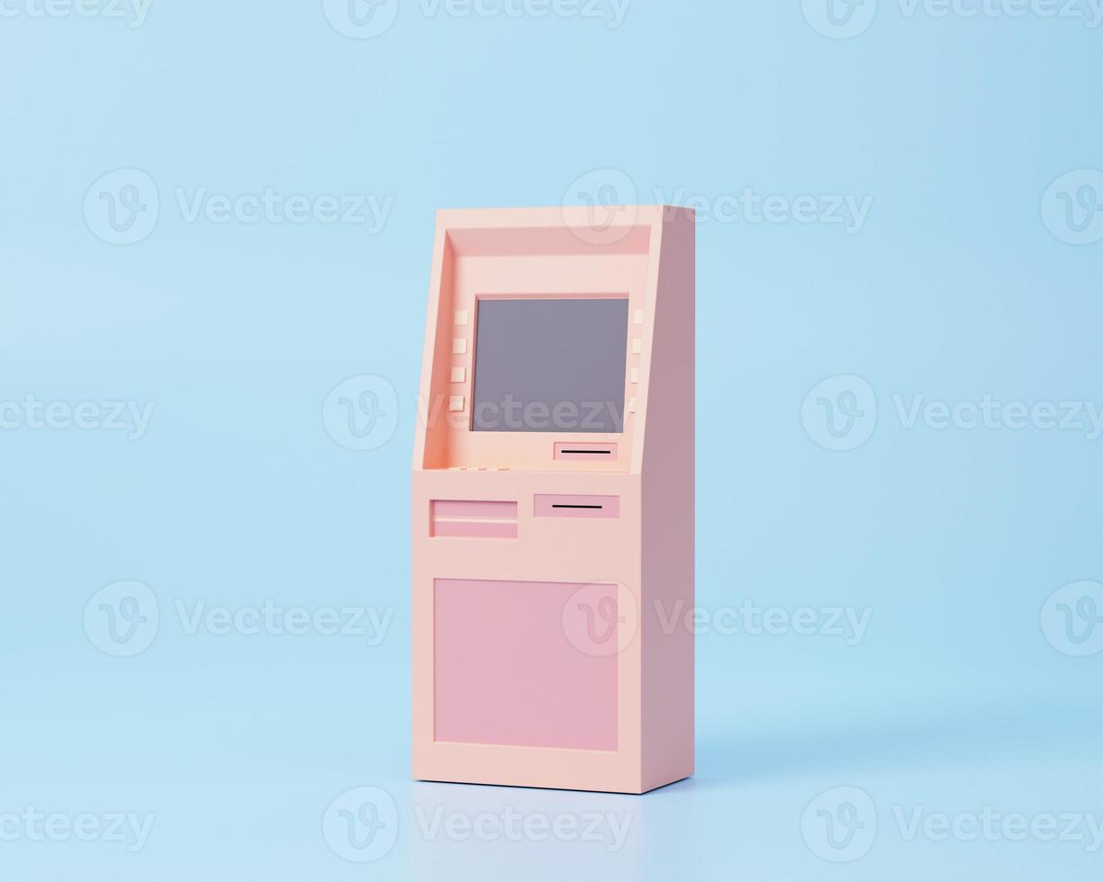 Orange atm automatic deposit machine icon on blue background Money transfer account concept. cartoon minimal. 3d render illustration photo